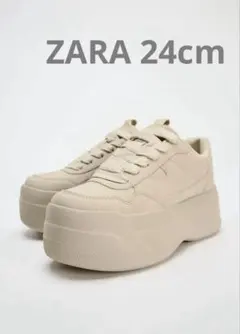 新品 ZARA ベージュ プラットフォームソール スニーカー