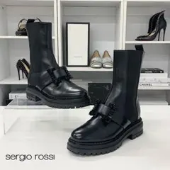 セルジオロッシ バイカープリンス レザー ビジュー ショートブーツ ブラックのサムネイル