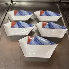 深川製磁　波模様の多角形皿 5枚セット