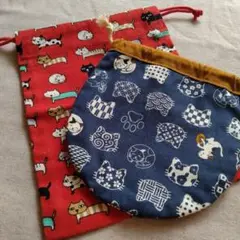 猫の手作りミニ巾着　2枚セット