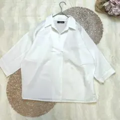 美品【from.102】スキッパーブラウス FREEサイズ 白 七分袖