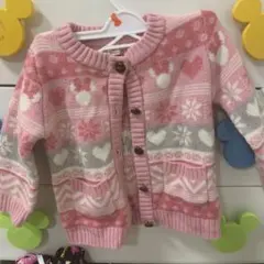 ミッキー柄ピンクニットカーディガン