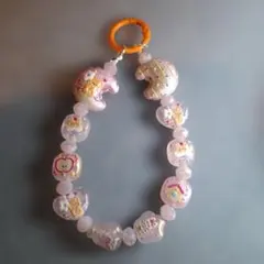 可愛いビーズストラップ キーホルダー クマちゃん ピンク系