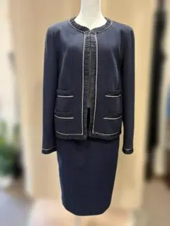 美品】CHANEL カーディガン ネイビー 長袖 セットアップ ワンピース 
