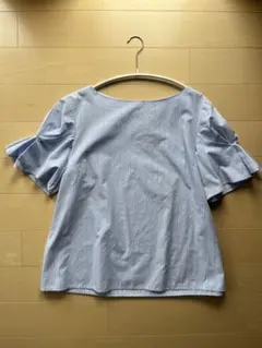 オペークドットグリップ　ブラウス　シャツ　水色　ストライプ　サイズ40/L