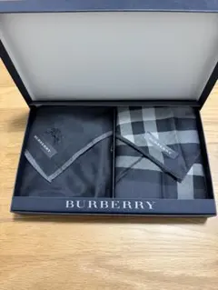 【未使用】Burberry バーバリー　メンズハンカチ　ブラック　箱入り2点