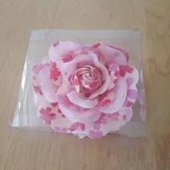 ピンク花柄ビーズ付き　和装髪飾り