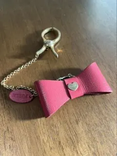FURLA フルラ リボン チャーム キーホルダー ピンク ゴールド ハートロゴ