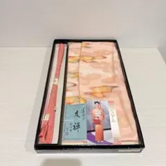 未使用　帯締め　帯揚げ　絹100% 雲模様 ピンク サーモンピンク　桜模様　友禅