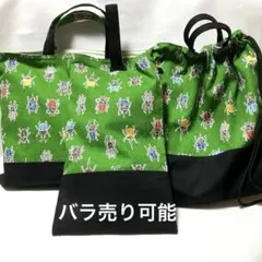レッスンバック　上靴入れ　リュック型巾着手提　甲虫模様
