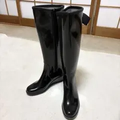 レインブーツ ロング リボン付き 黒色 Mサイズ