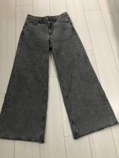 GUグレー ワイドレッグデニム M