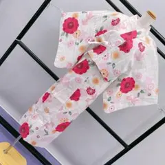 ★4268★ 二部式浴衣 ゆかた 夏着物 白地 赤 ピンク色花柄