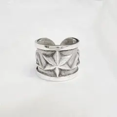 【シルバー】ワイドバンドリング スター 幾何学模様 六芒星 フリーサイズ