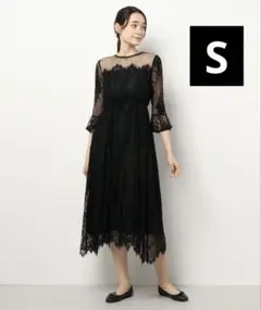 最終値下げレディースLACE LADIESブラックレースマキシドレスS