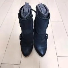 ASHブラックアンクルブーツ 高ヒール バックル付き