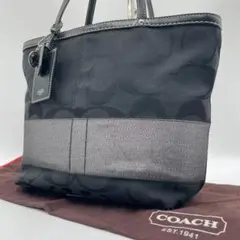 良品 COACH トートバッグ キャンバス ブラック シグネチャー