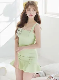 PURESS ビッグパールビジュー バックル ツイード フリル ミニ ドレス