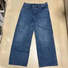 美品 UNIQLO ワイド ストレート デニム パンツ 27 レディース ブルー