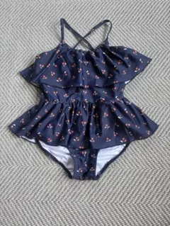 女の子向けワンピース水着 ネイビー チェリー柄 110