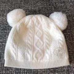 【美品】mikihouse／ミキハウス ホワイトポンポン付きニット帽 44〜48