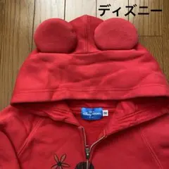 ディズニー　パーカー　150 赤　ミニー　耳つき　フード　裏起毛