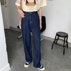 ダークブルーワイドレッグデニム L