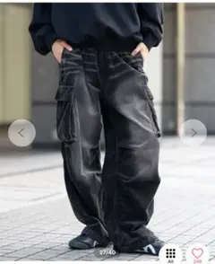 WIGOウィゴーイージーコーデュロイカーゴパンツ黒ブラックМ