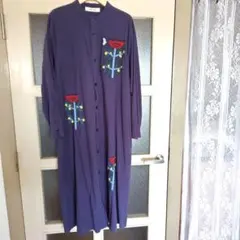 SUPERHAKKA　刺繍入りロングシャツワンピース(紫)