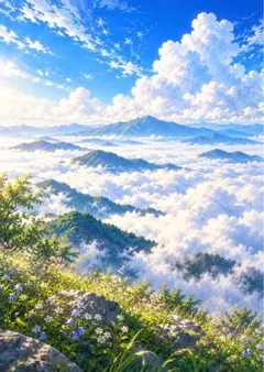 【イラスト】雲海と山並み アートポスター