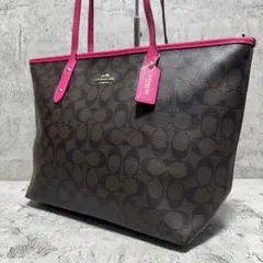 極美品✨️A4可 コーチ トートバッグ シグネチャー PVC レザー 茶 ピンク