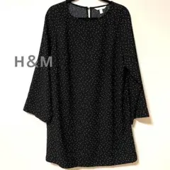 H&M　ドット膝丈Aラインワンピース　L ゆったり
