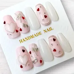 3. 現品　ハート　リボン　量産型 ワンホン 韓国 地雷　ネイルチップ