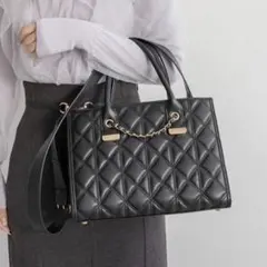 RANDA 2WAYチェーンデザインキルティングトートバッグ ブラック