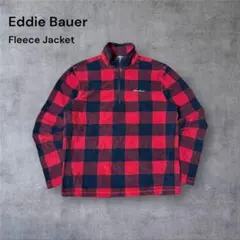 373 古着Eddie Bauerハーフジップフリースジャケット刺繍ロゴチェック