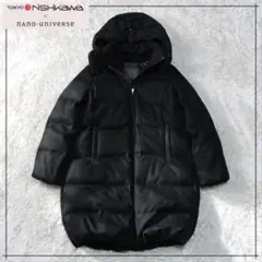 ナノユニバース　西川ダウン　ダウンコート　フード　ウール　黒　ブラック　36