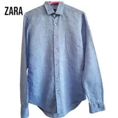 ZARA 青 ドット柄 長袖シャツ