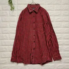 【ユニクロ】ネルシャツ　赤　黒 チェック　M　長袖　ゆったり