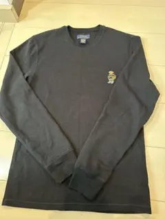 POLO ブラック長袖Tシャツ刺繍キャラクター付き