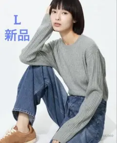 ユニクロ　ミニケーブルクルーネックセーター/ウォッシャブル　L
