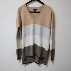 GAP 薄手　長袖ニット　ボーダー　ベージュ系
