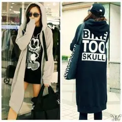 大きいサイズ☆ビッグロゴバックプリント♪セレカジひざ丈厚手 ロングパーカー LL