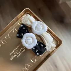 花飾り付きリボン　バレッタ　2個セット