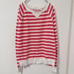 XXI 【S】ボーダー スウェット プルオーバー 赤白 Vガゼット レトロ可愛い