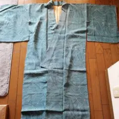 小柄な方に　ヴィンテージ　青系 葉模様 着物　リメイクに　昭和レトロビンテージ