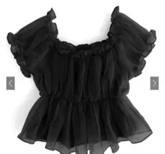 フリル付き黒シアー半袖シャツ　ac2281