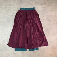 エスニック風 レイヤードデザイン ロングスカートパンツ 綿100％