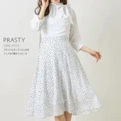 新品トッコクローゼット プチフリルネックリボン付きドット切り替えワンピース