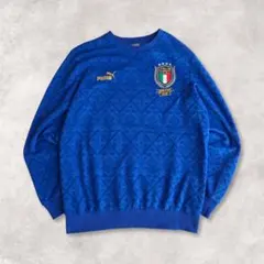 ​PUMA 2021 コットン スウェット 優勝記念 復興柄 青 S 古着MIX