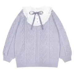 Honey Cinnamon コットンレース配色ニットワンピース　紫　量産型